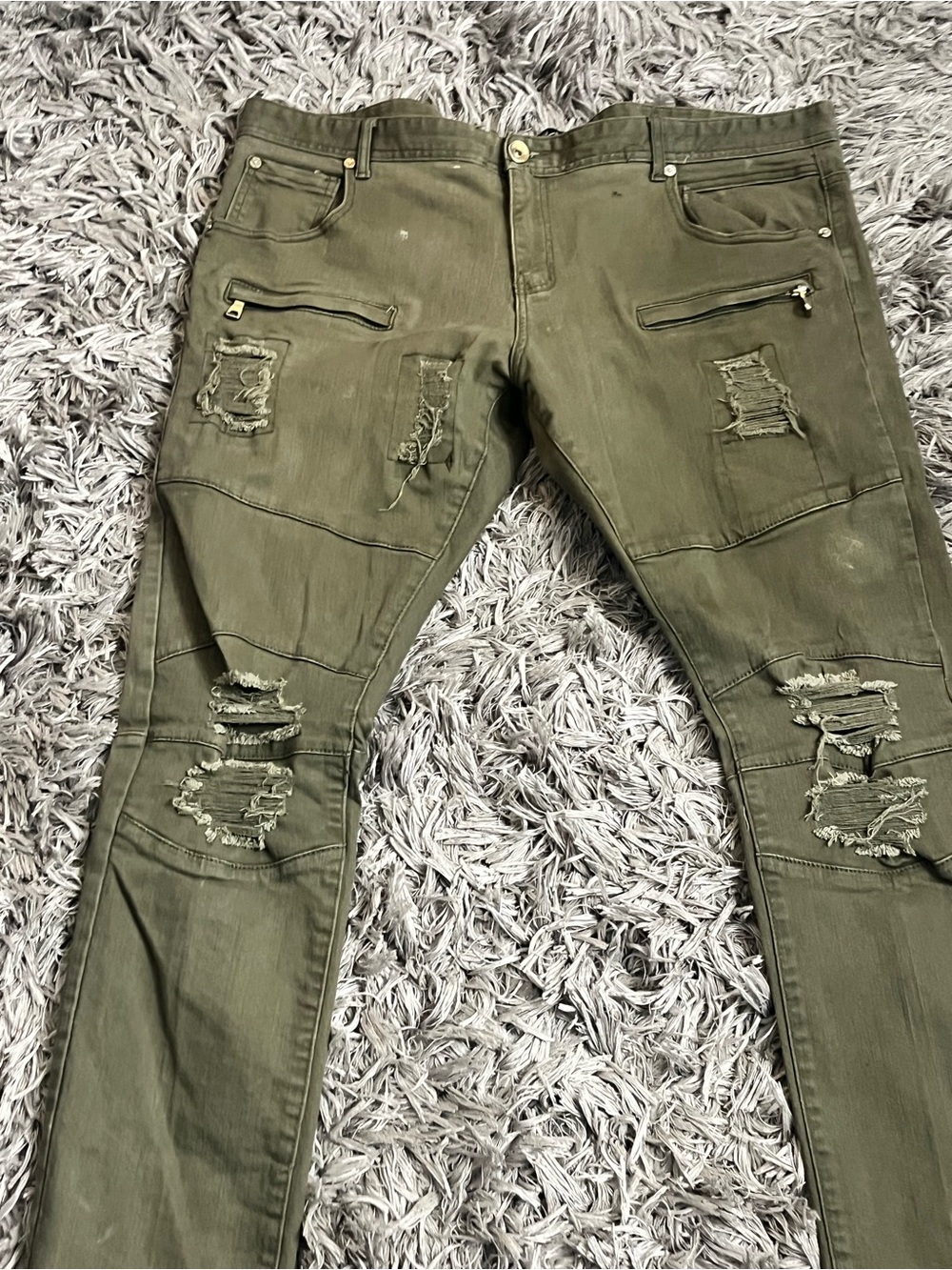 8Eighth District Men's Olive Green Distressed Slim Fit Pants Size 42x34